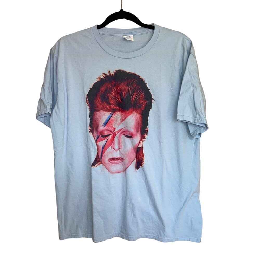 Port Company Mens Tee Shirt Size Large Blue David Bowie Crew Neck Pure Cotton - Picture 8 of 8